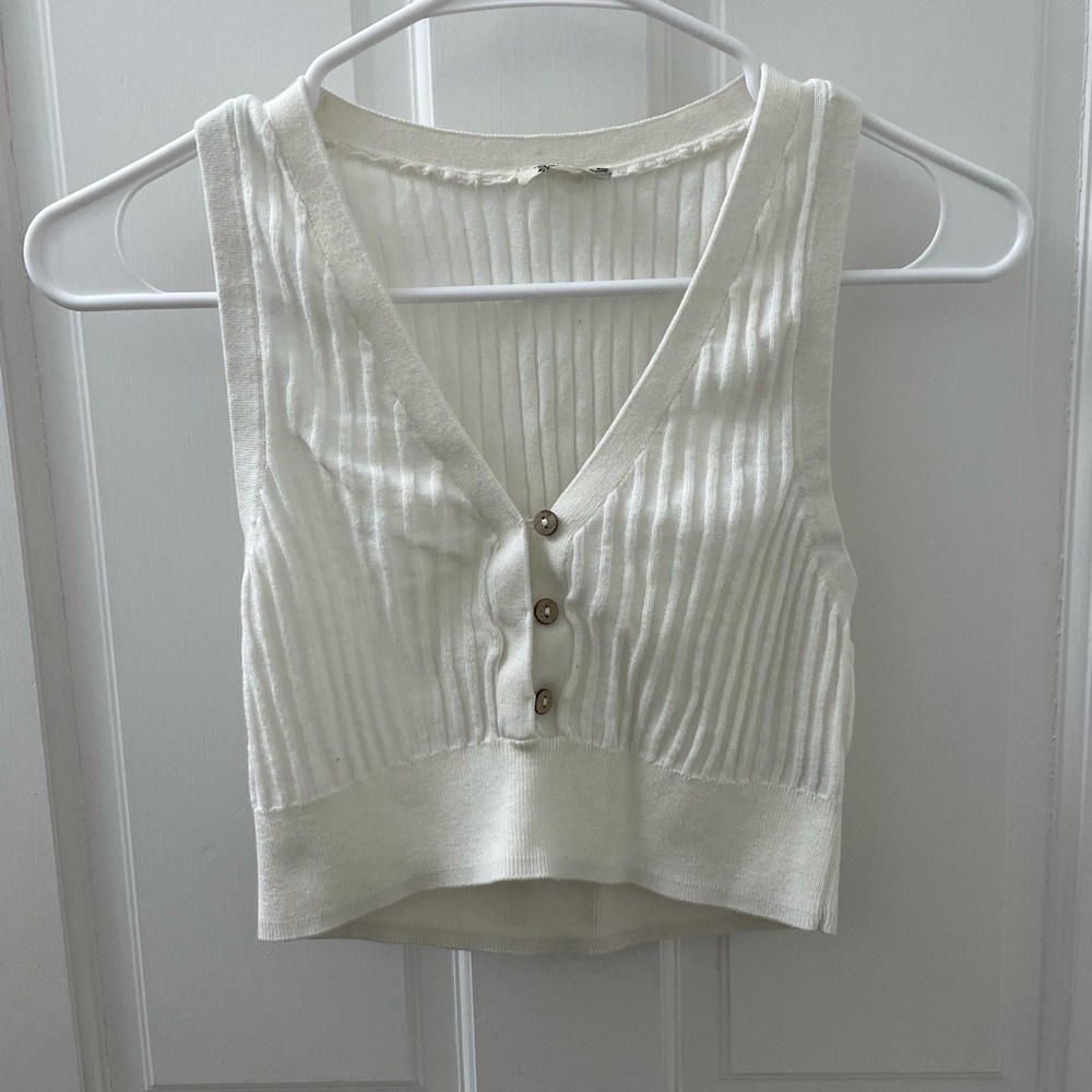 free people white button top